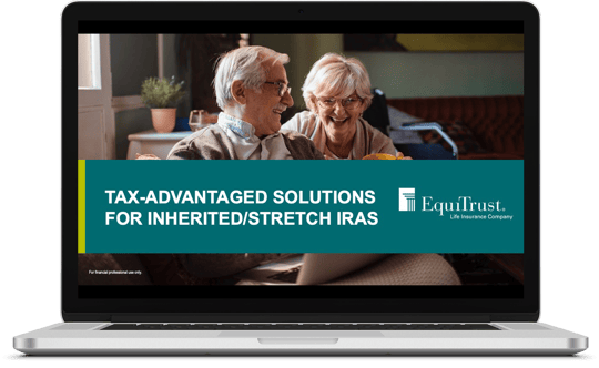 Laptop with Tax-advantaged solutions for Inherited/Stretch IRAs PowerPoint on the screen 