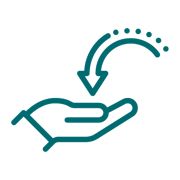 Arrow pointing to hand icon