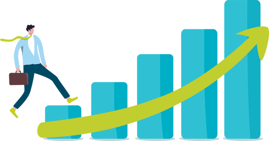 Business man walking on bar chart illustration