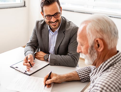 Business man talking to client